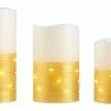 For Living Wax Flameless LED Decoration Candles, Gold, 3-pc