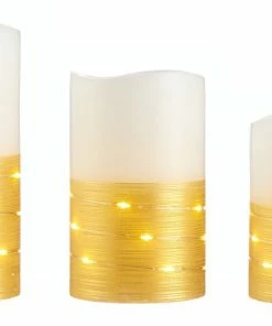For Living Wax Flameless LED Decoration Candles, Gold, 3-pc