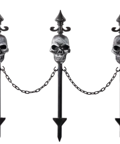 For Living 3 Skull With Chain Lawn Stakes, Spooky Yard Halloween Decorations, Grey, 27-in