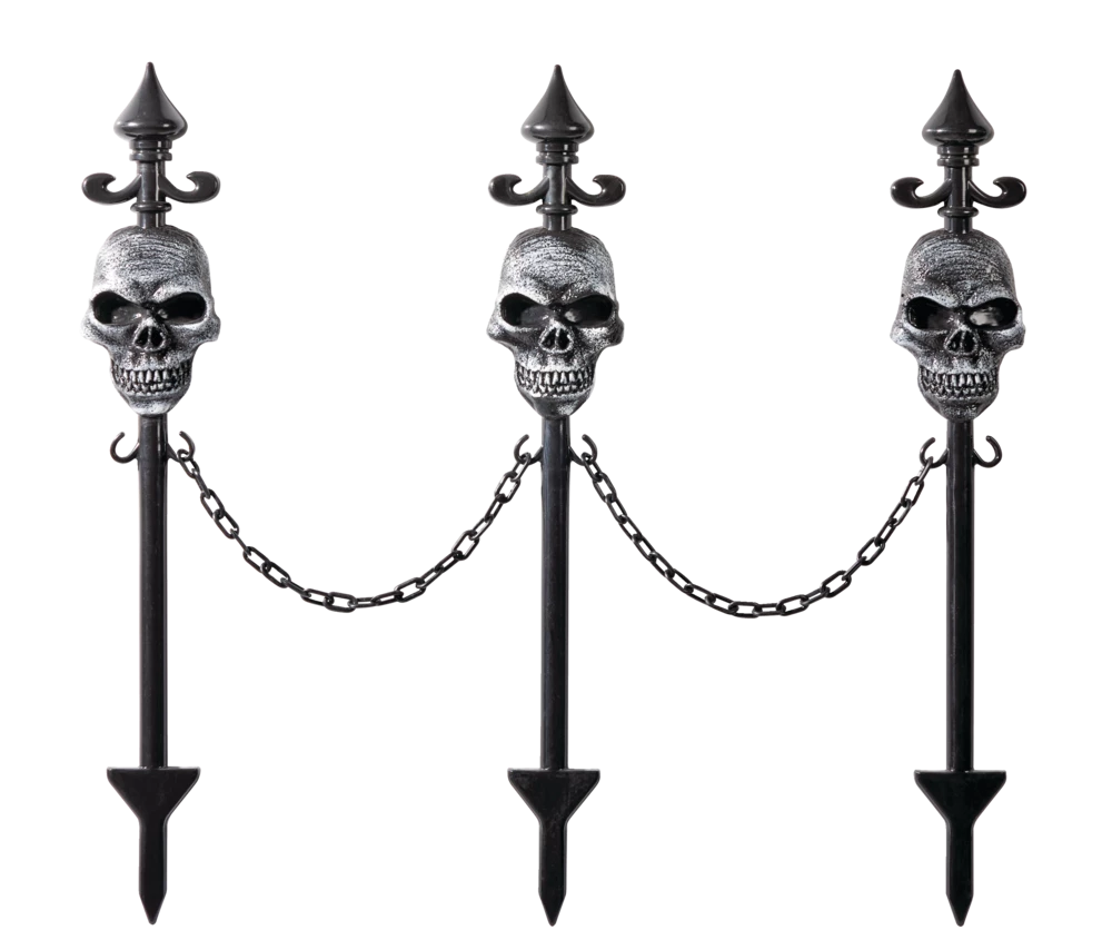For Living 3 Skull With Chain Lawn Stakes, Spooky Yard Halloween Decorations, Grey, 27-in