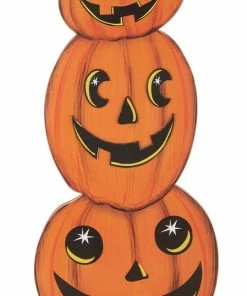 For Living Wooden 3-Stack Pumpkins, Painted Smiles For Halloween And Fall , Orange, 3-ft,