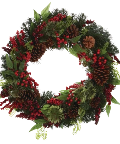 For Living Cashmere Christmas Decoration Artificial Wreath With Berries & Pinecones, 30-in