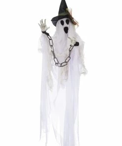 For Living Light Up Hanging Ghost In Chains And LED Lights For Halloween, White, 31-in