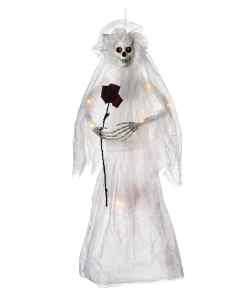 For Living Hanging Bride With Spooky Eyes And LED Lights For Halloween Decor, White, 36-in