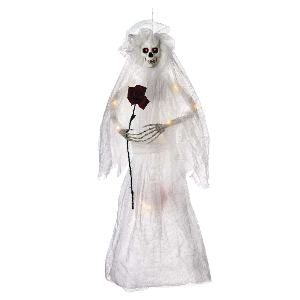 For Living Hanging Bride With Spooky Eyes And LED Lights For Halloween Decor, White, 36-in