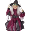 For Living Animated Witch On Swing, LED Light And Sound Sensor For Halloween, Black, 39-in