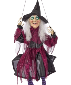 For Living Animated Witch On Swing, LED Light And Sound Sensor For Halloween, Black, 39-in