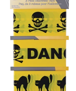 For Living Halloween Caution Tape Kit For Window Displays, Assorted Styles, Yellow, 3-pc