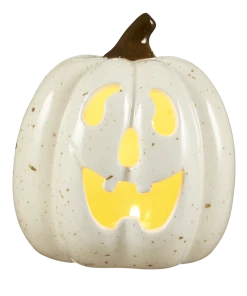 For Living Ceramic Light Up Pumpkin With LED Light For Halloween Decoration, White, 4 3/4-in