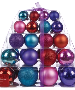 For Living Shatterproof Bright Stacked Christmas Ornament Set, Assorted Style, 40-pk