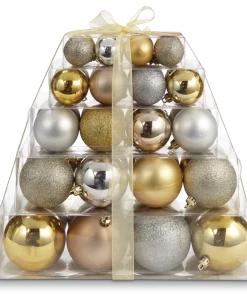 For Living Shatterproof Decoration Gold Stacked Christmas Ornament Set, Assorted Style, 40-pk