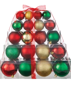 For Living Shatterproof Red Stacked Christmas Ornament Set, Assorted Style, 40-pk