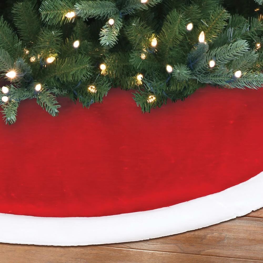 For Living Deluxe Christmas Decoration Plush Tree Skirt, Red, 48-in - Image 4