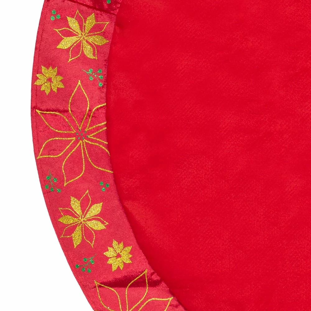For Living Christmas Glittering Decoration Poinsettia Tree Skirt, Red, 48-in - Image 2
