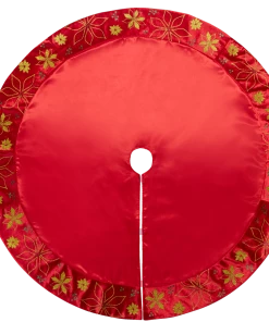 For Living Christmas Glittering Decoration Poinsettia Tree Skirt, Red, 48-in