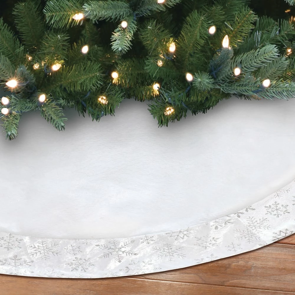 For Living Christmas Glittering Decoration Snowflake Tree Skirt, White, 48-in - Image 4