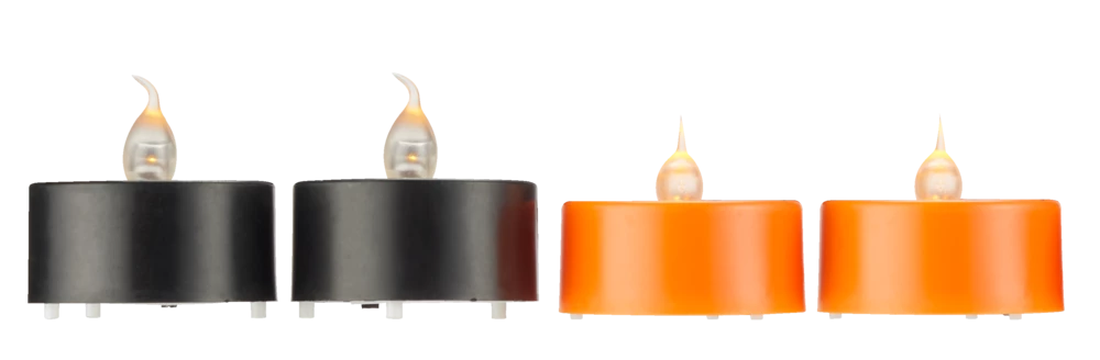 For Living Tea Lights Kit With ON/OFF Switch For Halloween Décor, Orange, 1 1/2-in, 4-Pc