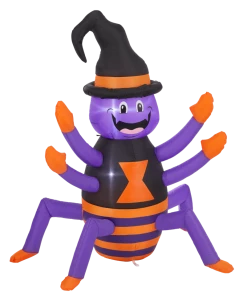 For Living Inflatable Happy Spider, LED Lights, Weather-Proof For Halloween, Purple, 4-ft