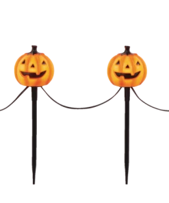 For Living Pumpkin Lawn Stakes Kit With LED Lights For Halloween Decor, Black, 14-in, 4-pc