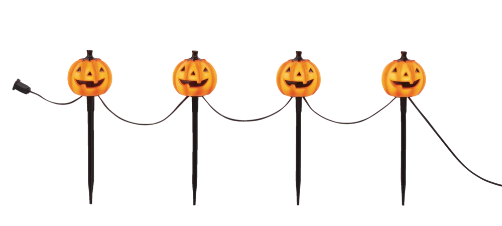 For Living Pumpkin Lawn Stakes Kit With LED Lights For Halloween Decor, Black, 14-in, 4-pc