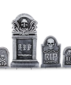 For Living Tombstones Kit With Stakes, Scary Graveyard Halloween Decorations, Grey, 4-pc