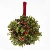 For Living Christmas Decoration Hanging Mistletoe, Green With Berries And Red Ribbon, 5 1/2-in