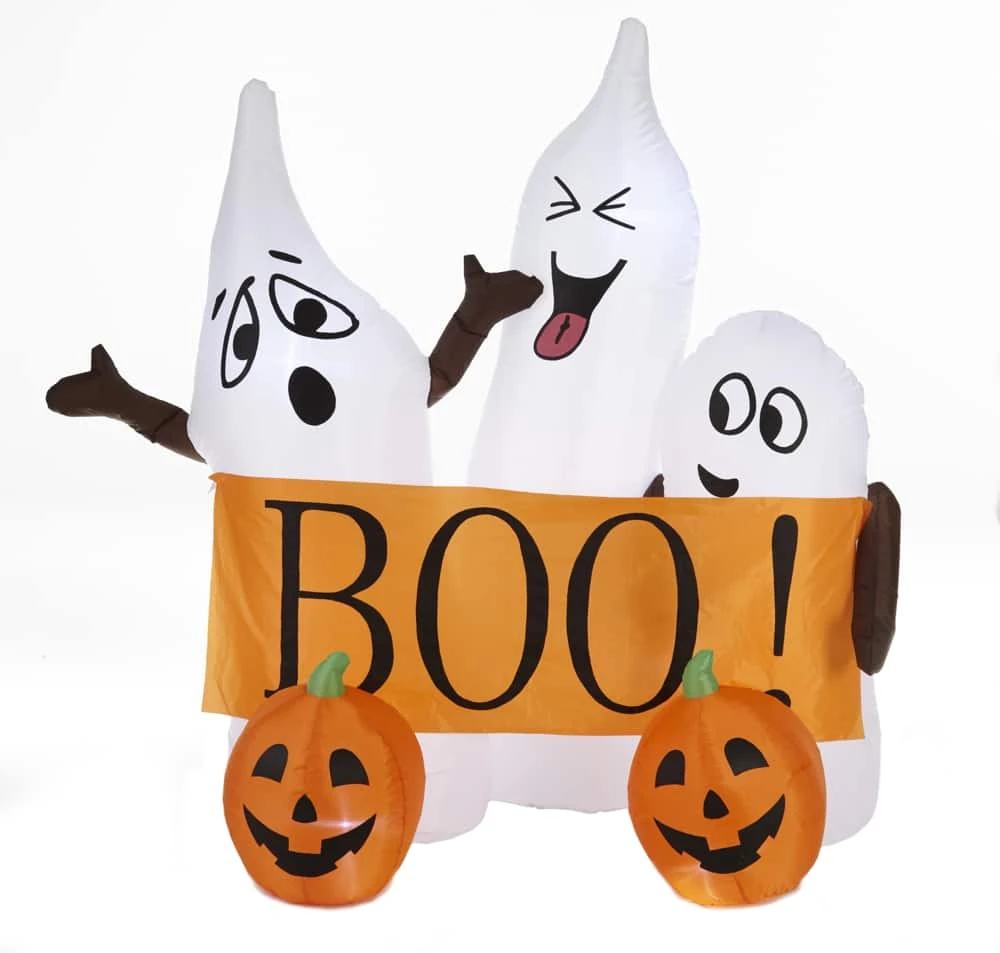 For Living Inflatable Ghost Scene With BOO Sign, LED Lights For Halloween, Orange, 5.5-ft - Image 2