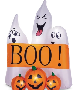 For Living Inflatable Ghost Scene With BOO Sign, LED Lights For Halloween, Orange, 5.5-ft
