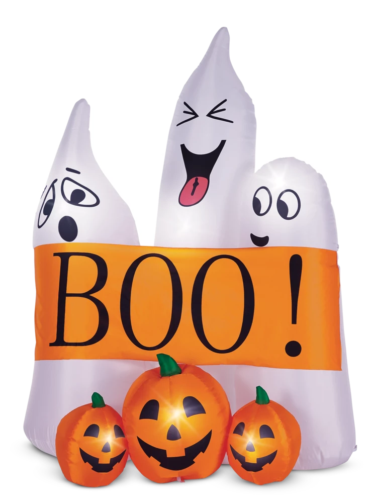 For Living Inflatable Ghost Scene With BOO Sign, LED Lights For Halloween, Orange, 5.5-ft