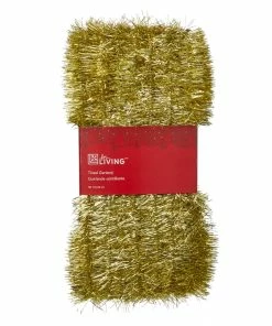 For Living Christmas Decoration Tinsel Garland, Gold, 50-ft