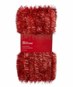 For Living Christmas Decoration Tinsel Garland, Red, 50-ft