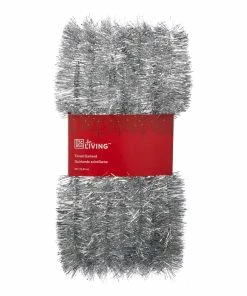 For Living Christmas Decoration Tinsel Garland, Silver, 50-ft