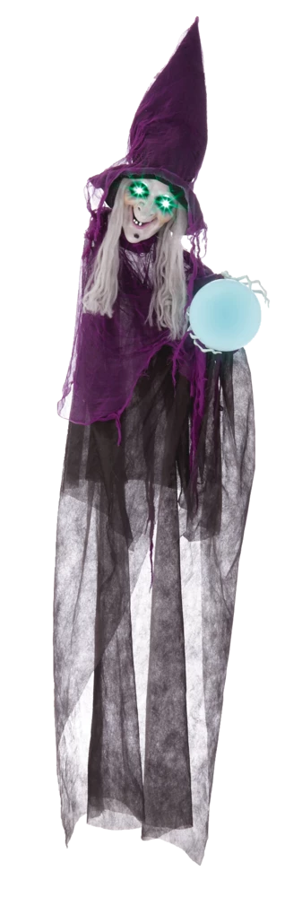 For Living Animated Witch With Crystal Ball, LED Lights, Sound For Halloween, Purple, 6-ft - Image 2