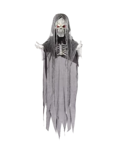 For Living Hanging Skeleton Reaper, LED Lights, Spooky Sound For Halloween, Black, 6-ft