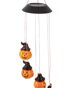 For Living Pumpkin Windchime With LED Solar Light, Auto Timer For Halloween, Orange, 2 1/2-ft