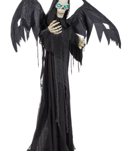 For Living Animated Standing Reaper, Flapping Wings, LED Lights For Halloween, Black, 6-ft