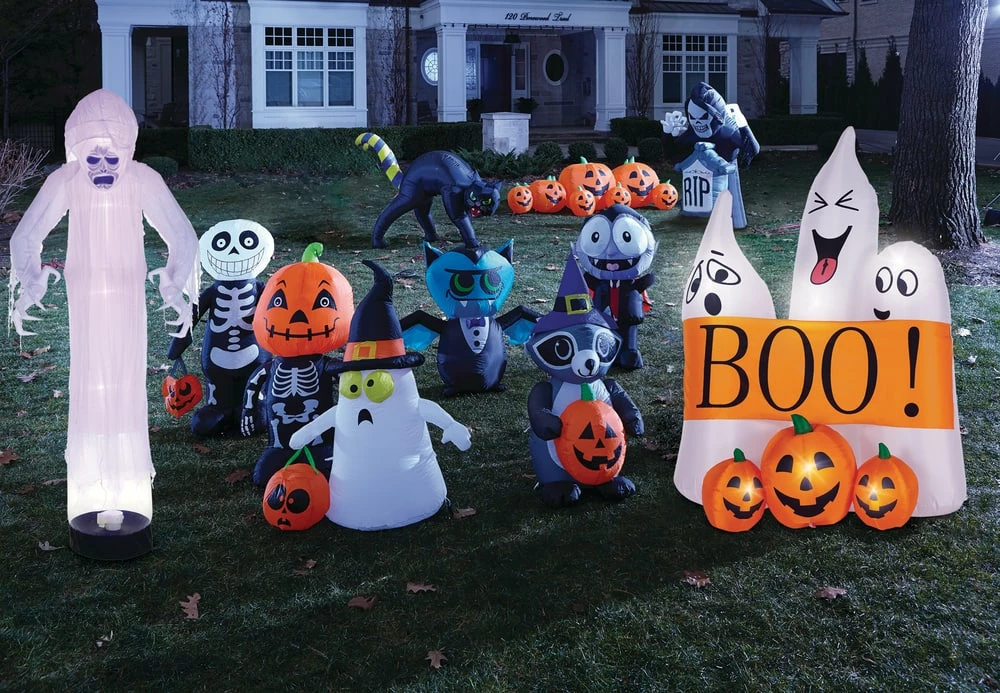 For Living Inflatable Ghost Scene With BOO Sign, LED Lights For Halloween, Orange, 5.5-ft - Image 3
