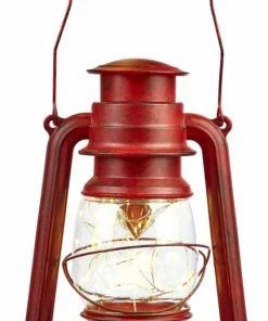 For Living Battery Operated Light-Up Christmas Vintage Decoration Lantern, Red, 9 1/2-in