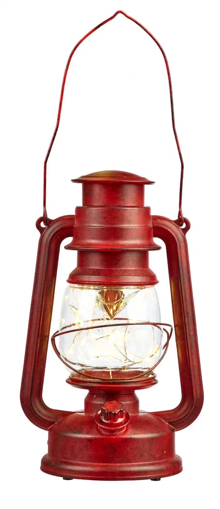 For Living Battery Operated Light-Up Christmas Vintage Decoration Lantern, Red, 9 1/2-in