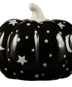 For Living Moon And Star Ceramic Pumpkin For Indoor Halloween Decorations, Black, 9-in