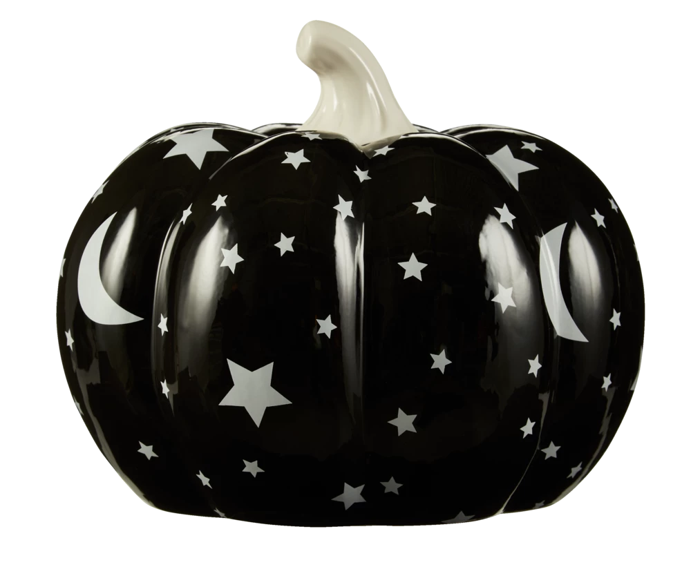 For Living Moon And Star Ceramic Pumpkin For Indoor Halloween Decorations, Black, 9-in