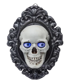 For Living Animated Skull Plaque With Blinking LED Light Eyes For Halloween, White, 14-in