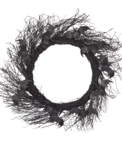 For Living Bat Wreath, Scary Halloween Table, Door And Mantel Decorations, Black, 24-in