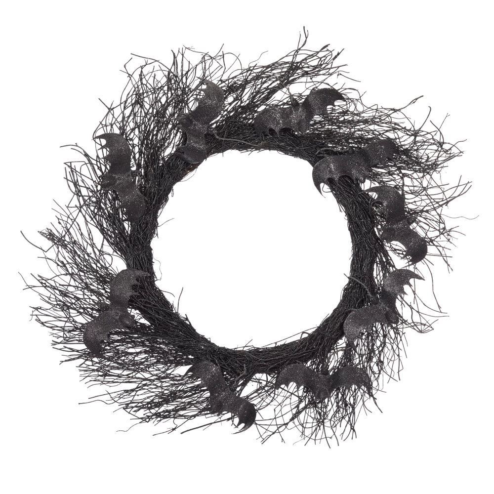 For Living Bat Wreath, Scary Halloween Table, Door And Mantel Decorations, Black, 24-in
