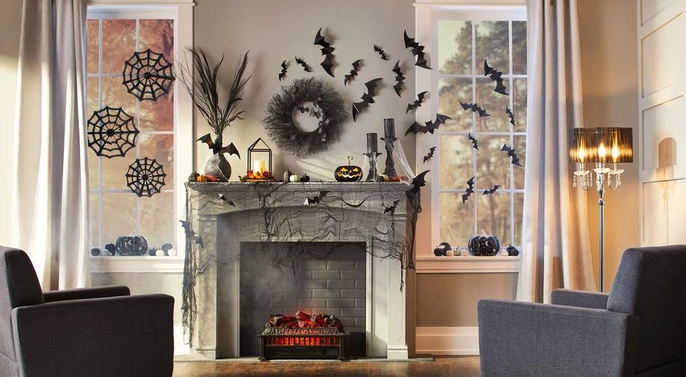For Living Bat Wreath, Scary Halloween Table, Door And Mantel Decorations, Black, 24-in - Image 2