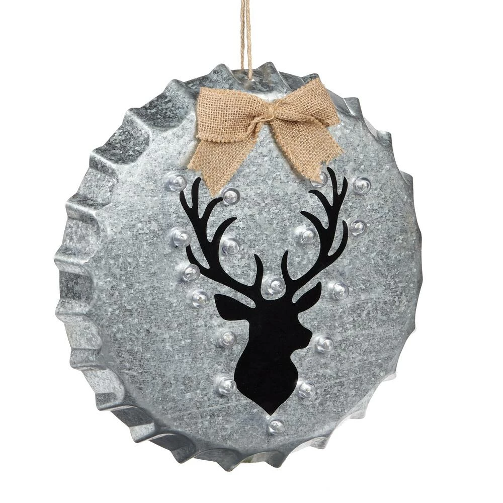For Living Battery Operated Light-Up Christmas Hanging Decoration Bottle Cap, Grey