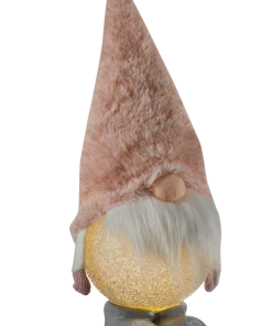 For Living Fabric Battery-operated Christmas Decoration Gnome, Pink, 14-in