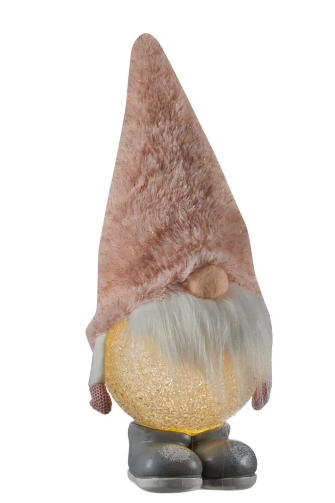 For Living Fabric Battery-operated Christmas Decoration Gnome, Pink, 14-in