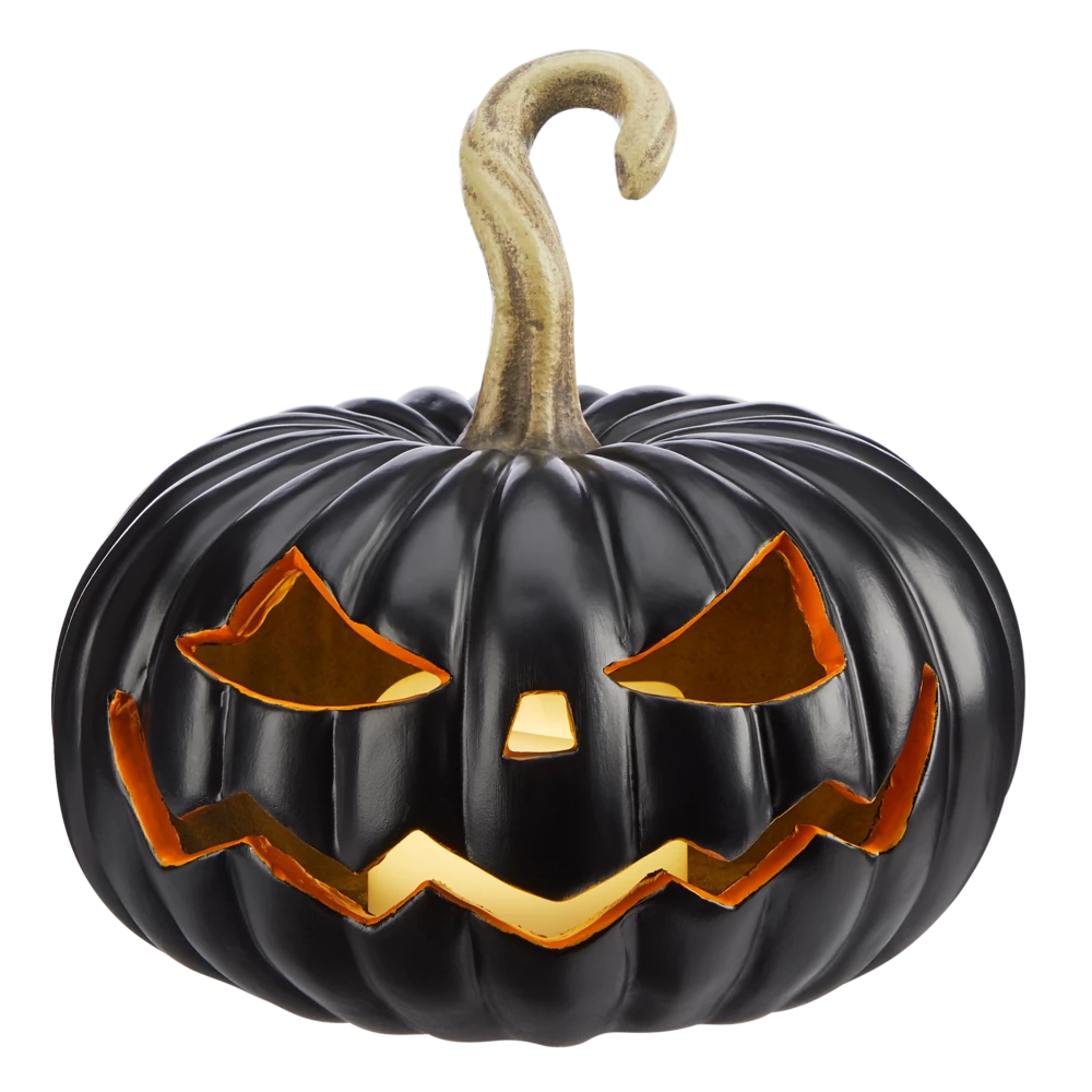 For Living Resin Pumpkin With LED Lights For Spooky Halloween Decorations, Black, 8-in