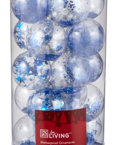 For Living Clear With Blue Fill Shatterproof Ornament Set, 20-pk